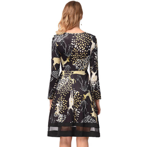 Christmas Print Vintage Dress for Women A-line Party Dresses PQRYG1209