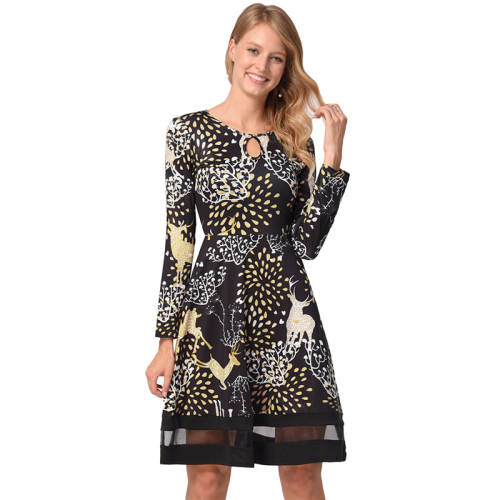 Christmas Print Vintage Dress for Women A-line Party Dresses PQRYG1209