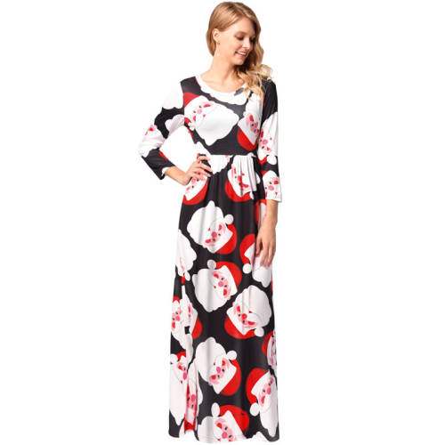 Candy Printed Santa Costume Long Sleeve Maxi Dresses PQR1199