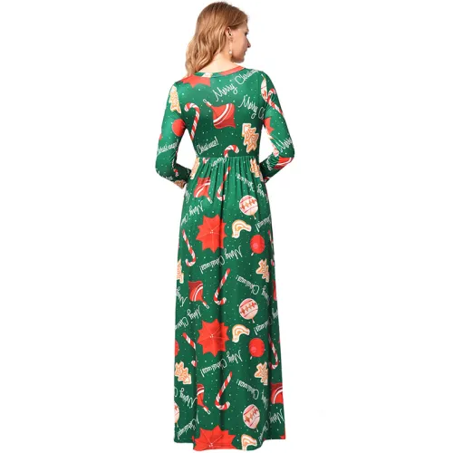 Printing Long Sleeve Maxi Dresses Ugly Christmas Dress PQR1208