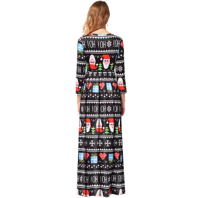 Printing Long Sleeve Maxi Dresses Ugly Christmas Dress PQR1208