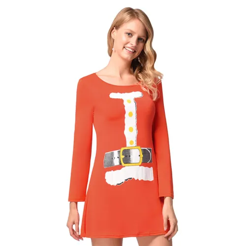 Merry Christmas Casual Dresses Women Cartoon Printed Day Dress PQRYG1258B