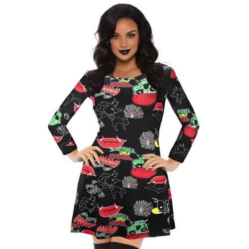 Fashion Printed Streetwear Halloween Crew Neck Mini Dress PQX037
