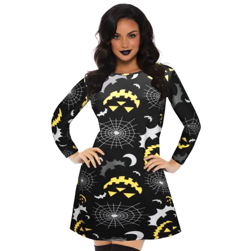 Halloween Mini Dresses For Women Crew Neck Break Clothes PQX013