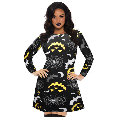 Halloween Mini Dresses For Women Crew Neck Break Clothes PQX013