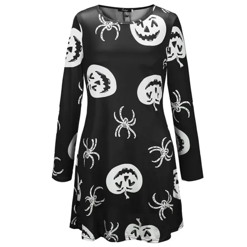 Spider Print Mini Dress for Women Halloween Theme Sexy Dress PQX017