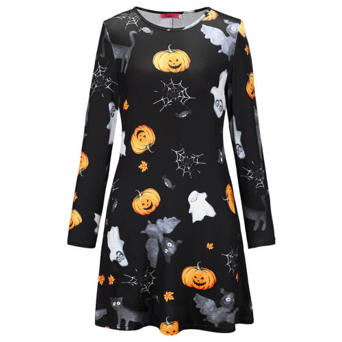 Halloween Theme Sexy Dress for Women Pumpkin Print Mini Dress PQX016