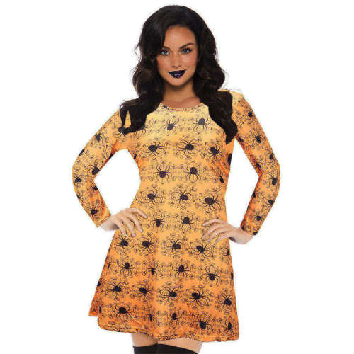 Fashion Printed Streetwear Halloween Crew Neck Mini Dress PQX037
