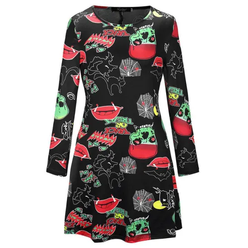 Halloween Crew Neck Mini Dress Female Trendy Clothing PQX003