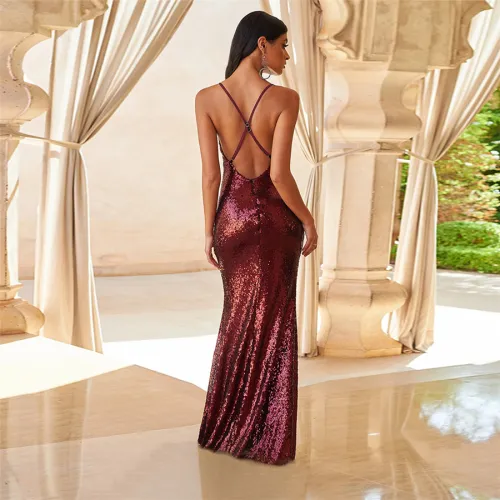 Sexy Sequin Cocktail Dresses Backless Evening Dress for Women PQH2028A