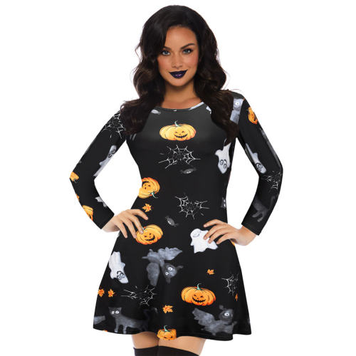 Halloween Theme Sexy Dress for Women Pumpkin Print Mini Dress PQX016