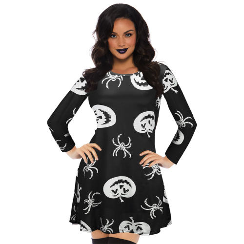 Spider Print Mini Dress for Women Halloween Theme Sexy Dress PQX017