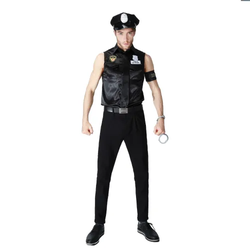 Sexy Night Club Police Costume Halloween Cops Shirt Cosplay Outfits for Men PQPS1308B