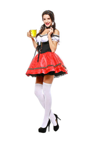 Women German Oktoberfest Short Dress Carnival Beer Girl Uniform PQPS7097