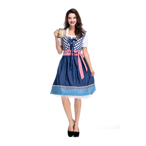 Dark Blue German Oktoberfest Midi Dress Beer Girl Carnival Uniform PQPS2843