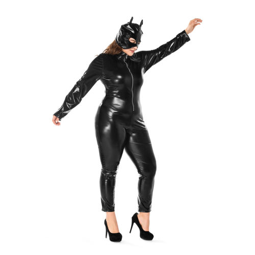 Plus Size Mardi Gras Uniform Leather Halloween Cat Girl Costume PQPS14032