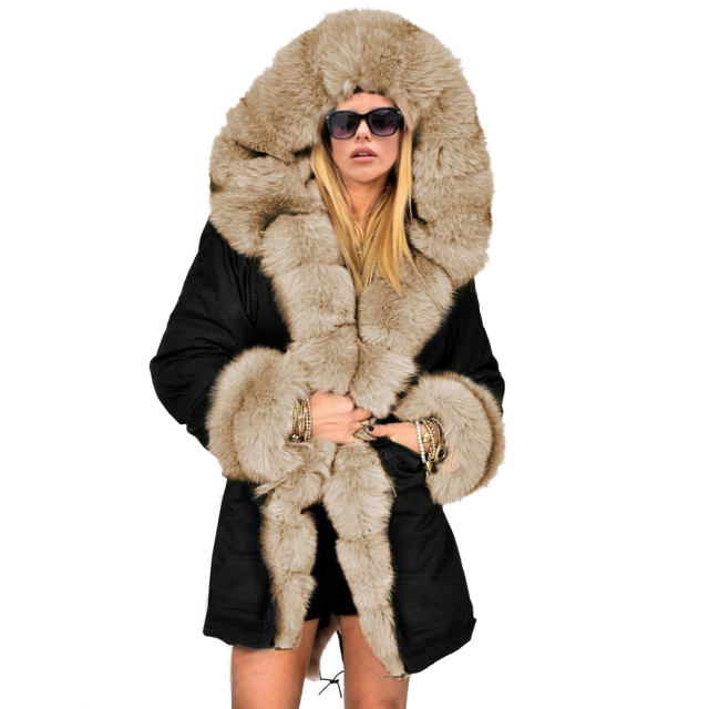 Thick Warm Fur Streetwear Faux Fur Hooded Coats Women Parker Hannifin PQ19D002