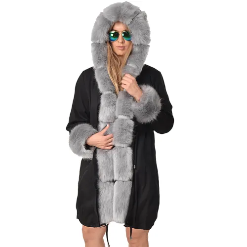 Women Parka Three-quarter Coat Faux Fur Hooded Coats Parker Hannifin PQ19D007