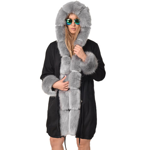 Women Parka Three-quarter Coat Faux Fur Hooded Coats Parker Hannifin PQ19D007
