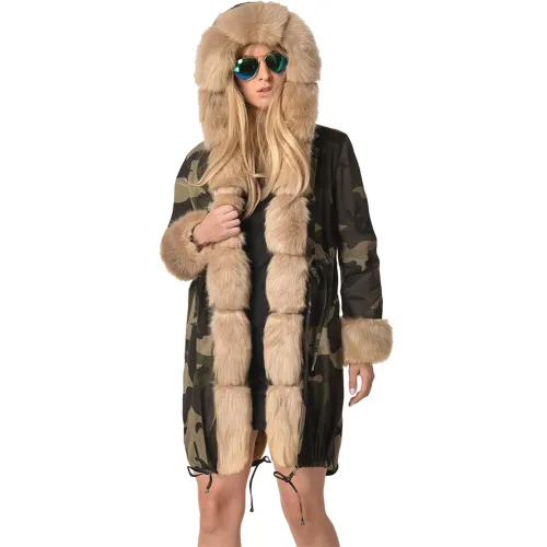 Faux Fur Clothing Long Sleeve Trench Coats Camouflage Jacket PQ19D013