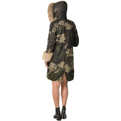 Faux Fur Clothing Long Sleeve Trench Coats Camouflage Jacket PQ19D013
