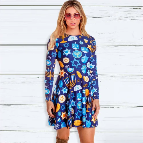 Christmas Day Dresses for Women Digital Print Leisure Dress PQ22925E