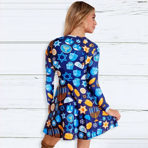 Christmas Day Dresses for Women Digital Print Leisure Dress PQ22925E