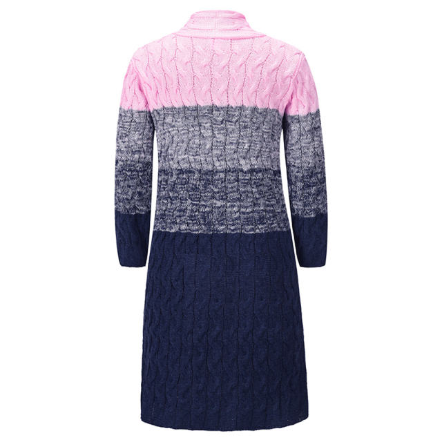 Winter Knitted Sweaters For Women Striped Long Sleeve Wool Coat PQLQ056