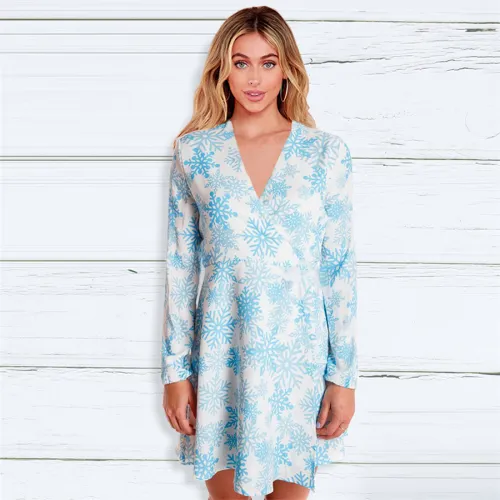 V-neck Christmas Winter Dress for Women Long Sleeve Dresses PQ22923D