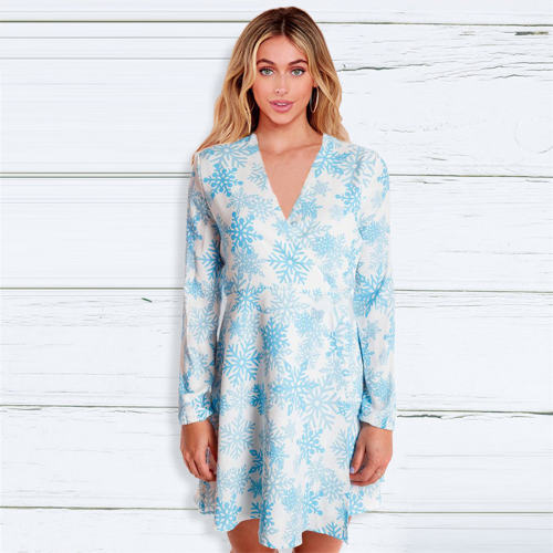 V-neck Christmas Winter Dress for Women Long Sleeve Dresses PQ22923D