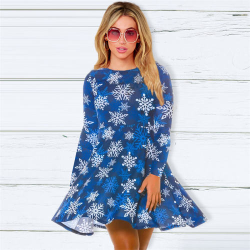 Christmas Daily Dresses for Women Snow Print Casual Dress PQ22925D