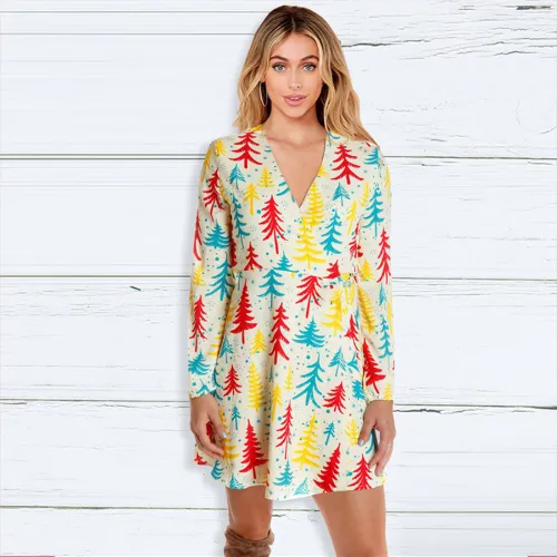 V-neck Christmas Tree Casual Dress for Women Winter Dresses PQ22923C