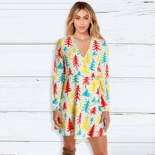 V-neck Christmas Tree Casual Dress for Women Winter Dresses PQ22923C