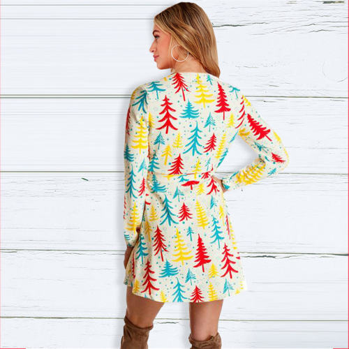 V-neck Christmas Tree Casual Dress for Women Winter Dresses PQ22923C