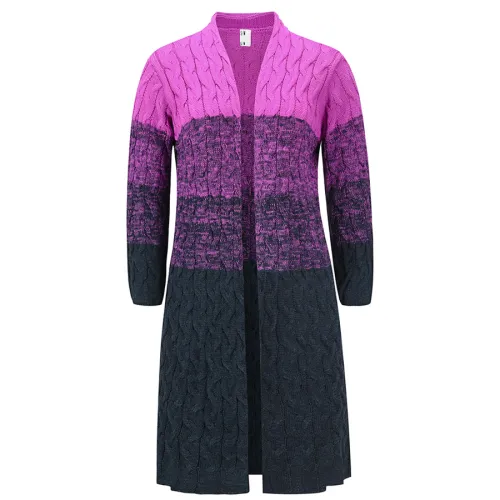 Winter Knitted Sweaters For Women Striped Long Sleeve Wool Coat PQLQ056
