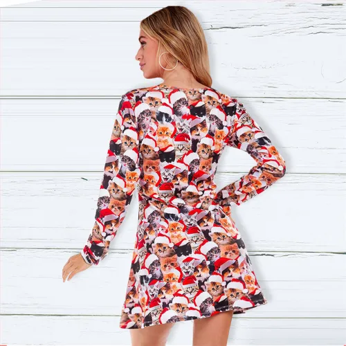 Christmas Casual Dresses for Women Animal Print Party Dress PQ22925B