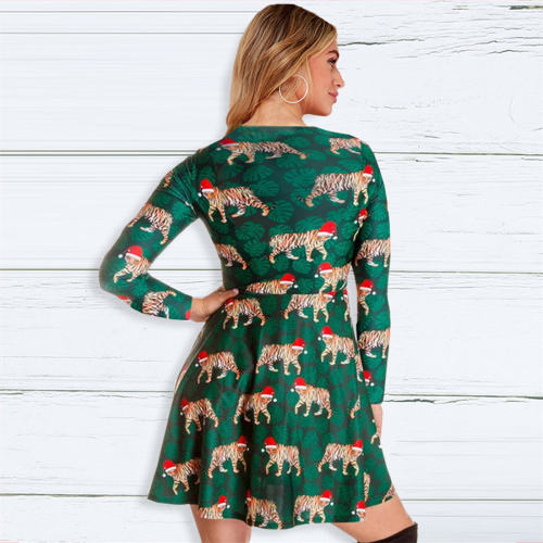 Christmas Skater Dresses for Women Animal Print Casual Dress PQ22925F