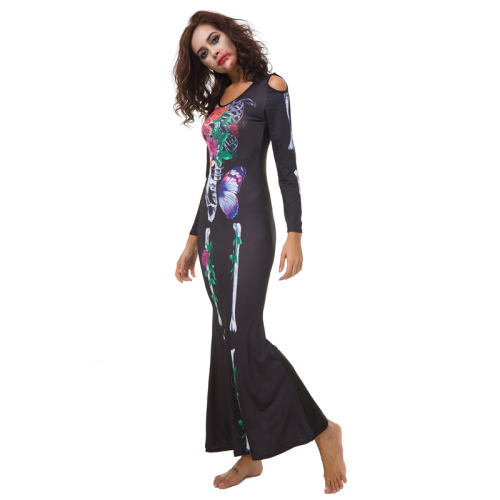 Halloween Vampire Fancy Dress Colorful Skeleton Printed Uniform PQDD80836A