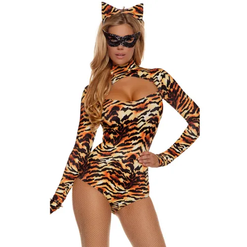 Carnival Erotic Pole Dance Jumpsuit Brown Sexy Tiger Costumes PQ80861B