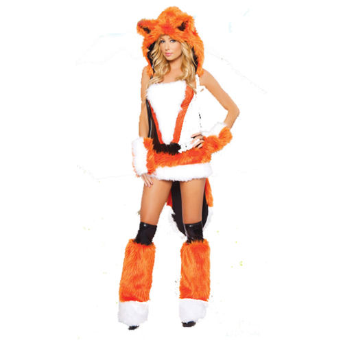 Orange Sexy Carnival Cosplay Winter Fox Costume Faux Fur Animal Uniform PQ80666