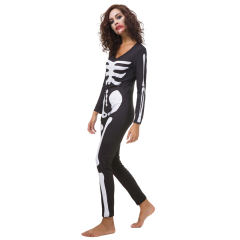 Halloween Ghost Costumes for Female Skeleton Printed Jumpsuit PQDD80837B