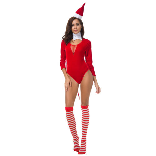 Christmas Costumes for Women Sexy Xmas Bodysuit with Hat PQ80990