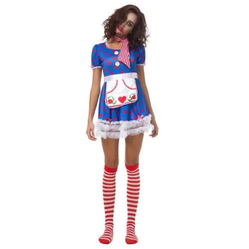 Halloween Evil Maid Fancy Dress Polka Dot Horror Cosplay Costume PQ80880