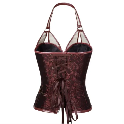 Plus Size Brown and Black Palace Corset Halter Gothic Bustier PQT8407A