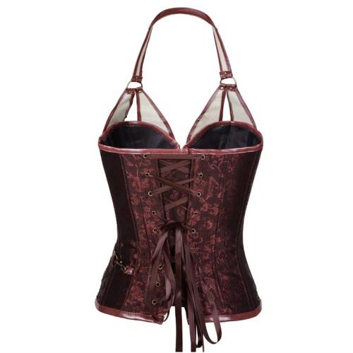 Plus Size Brown and Black Palace Corset Halter Gothic Bustier PQT8407A