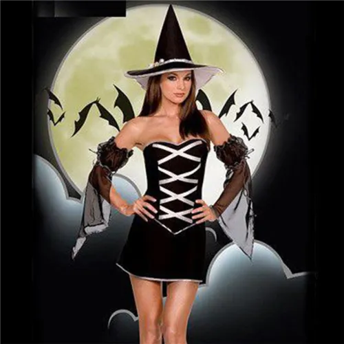 Halloween Witches Costumes Off Shoulder Gothic Beauties Fancy Dress PQW8285A