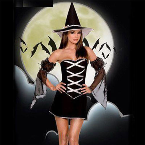 Halloween Witches Costumes Off Shoulder Gothic Beauties Fancy Dress PQW8285A