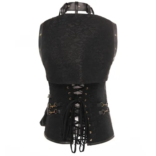 Women Luxury Medieval Gothic Punk Corset Straitjacket Faux Leather Body Shaper PQT8422A