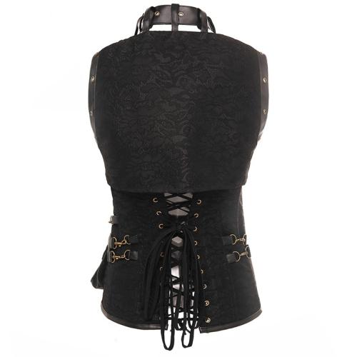 Women Luxury Medieval Gothic Punk Corset Straitjacket Faux Leather Body Shaper PQT8422A