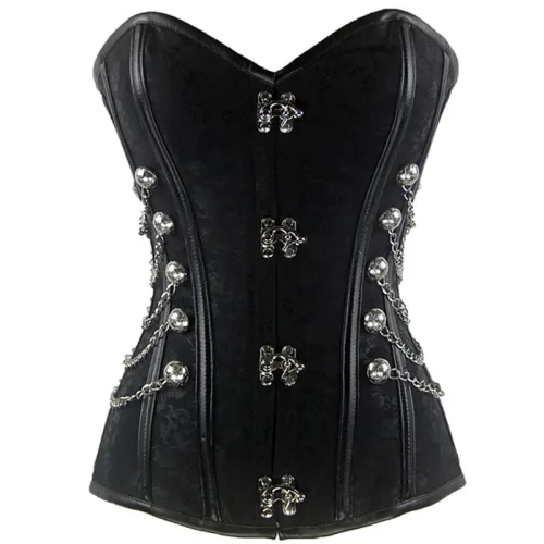 Black Steampunk Court Gothic Corset Sexy Metal Chain Corselet PQT8266A
